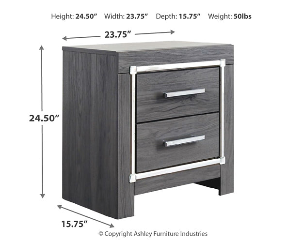 Lodanna Queen Panel Bed with 2 Storage Drawers with Mirrored Dresser, Chest and 2 Nightstands