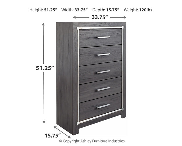 Lodanna King Panel Bed with 2 Storage Drawers with Mirrored Dresser and Chest