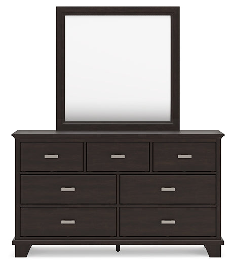 Covetown Full Panel Bed with Mirrored Dresser and Chest